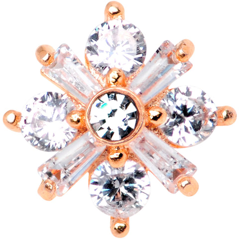 14G Clear CZ Gem Ice Princess Rose Gold Tone Dermal Anchor Top