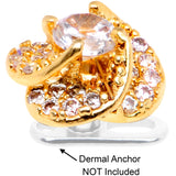 14G Clear CZ Gem Roses Romance Gold Tone Dermal Anchor Top