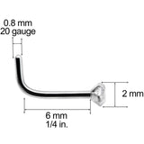 20G 1/4 Clear 2mm CZ Gem Grade 23 Titanium L Shaped Nose Ring