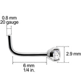 20G 1/4 Clear 3mm CZ Gem Grade 23 Titanium L Shaped Nose Ring