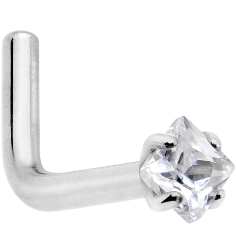 18G Clear 2mm CZ Gem Grade 23 Titanium Rhombus L Shaped Nose Ring