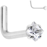 18G Clear 2mm CZ Gem Grade 23 Titanium Rhombus L Shaped Nose Ring