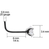 20G Clear 3mm CZ Gem Grade 23 Titanium Rhombus L Shaped Nose Ring