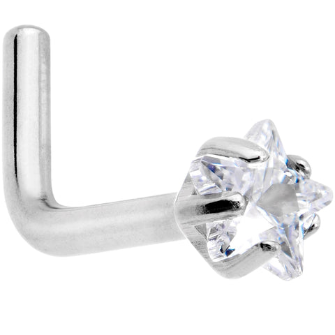 18G Clear 3mm CZ Star Gem Grade 23 Titanium L Shaped Nose Ring