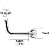 18G Clear 3mm CZ Star Gem Grade 23 Titanium L Shaped Nose Ring