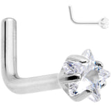18G Clear 3mm CZ Star Gem Grade 23 Titanium L Shaped Nose Ring