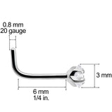 20G Clear 3mm CZ Star Gem Grade 23 Titanium L Shaped Nose Ring