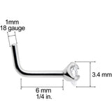 18G Clear 3mm CZ Heart Gem Grade 23 Titanium L Shaped Nose Ring