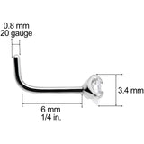 20G Clear 3mm CZ Heart Gem Grade 23 Titanium L Shaped Nose Ring