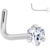20G Clear 3mm CZ Heart Gem Grade 23 Titanium L Shaped Nose Ring
