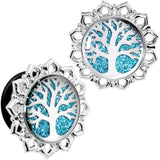 Blue Glitter Inlay Tree of Life Single Flare Plug Set 6mm to 20mm