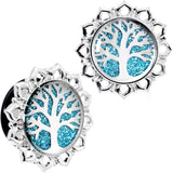 Blue Glitter Inlay Tree of Life Single Flare Plug Set 6mm to 20mm