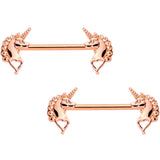 14G 5/8 Rose Gold Tone Anodized Unicorn Barbell Nipple Ring Set