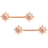 14G 5/8 Glitter Inlay Rose Gold Tone Sun Barbell Nipple Ring Set