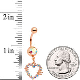 Aurora Gem Rose Gold Tone Heart Dangle Belly Ring