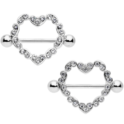 14G 9/16 Clear Gem Dear Heart Nipple Shield Set