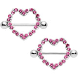 14G 9/16 Pink Gem Dear Heart Nipple Shield Set