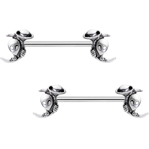 14G 9/16 Aliens Landed Crescent Moon Barbell Nipple Ring Set