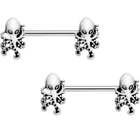 14G 9/16 Nautical Treasures Octopus Barbell Nipple Ring Set
