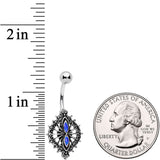 Blue Faux Druzy Spider Web Scrolls Belly Ring