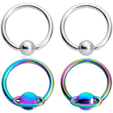 14G 13mm Rainbow Alien Spaceship BCR Captive Nipple Ring Set