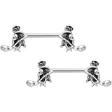 14G 9/16 Hamsa Hand Flower Barbell Nipple Ring Set