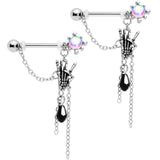 9/16 Black Gem Skeleton Heavy Metal Dangle Barbell Nipple Ring Set