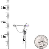 9/16 Black Gem Skeleton Heavy Metal Dangle Barbell Nipple Ring Set