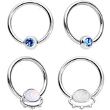 14G 13mm Blue Gem Faux Druzy UFO BCR Captive Nipple Ring Set Of 4