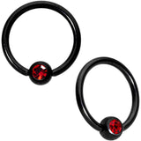 14G 13mm Red Gem Alien Black BCR Captive Nipple Ring Set Of 4