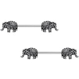 14G 9/16 Ornate Pattern Elephant Barbell Nipple Ring Set