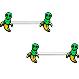 14G 9/16 Appealing Little Banana Alien Barbell Nipple Ring Set