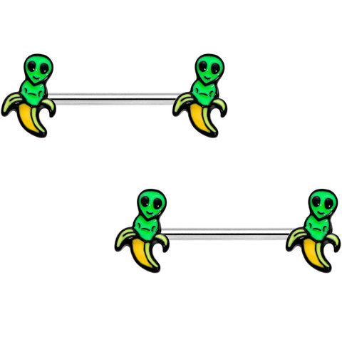 14G 9/16 Appealing Little Banana Alien Barbell Nipple Ring Set