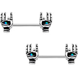 14G 9/16 Synthetic Opal Hamsa Barbell Nipple Ring Set