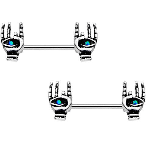 14G 9/16 Synthetic Opal Hamsa Barbell Nipple Ring Set