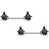14G 9/16 Halloween Witch Way Black Cat Barbell Nipple Ring Set
