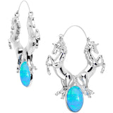 Blue Faux Opal Leaping Unicorns Tunnel Plug Earrings