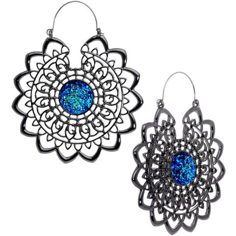 Blue Faux Druzy Black Serenity Mandala Tunnel Plug Earrings