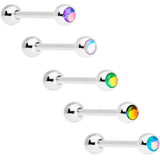 Aurora Gem Inlay Mouthful of Colors Barbell Tongue Ring Set of 5