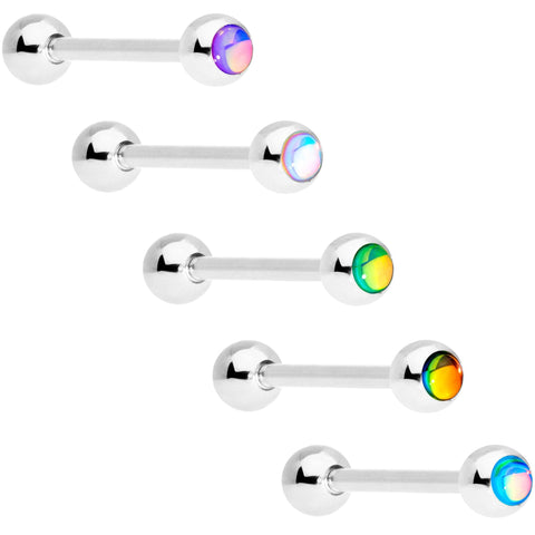 Aurora Gem Inlay Mouthful of Colors Barbell Tongue Ring Set of 5