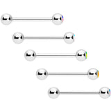 Aurora Gem Inlay Mouthful of Colors Barbell Tongue Ring Set of 5