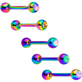 Aurora Gem Inlay Rainbow Color Barbell Tongue Ring Set of 5