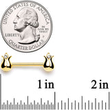 14G 9/16 Clear Gem Gold Tone Tulips Flower Barbell Nipple Ring Set