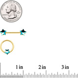 14G Blue Gem Star Gold Tone Captive Barbell Nipple Ring Set