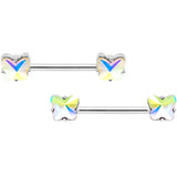 14G Aurora Gem Butterfly Captive Barbell Nipple Ring Set