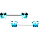 14G Blue Gem Butterfly Captive Barbell Nipple Ring Set