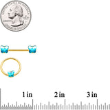 14G Aqua Gem Butterfly Gold Tone BCR Barbell Nipple Ring Set of 4