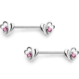 14G 9/16 Pink Gem Love Wave Barbell Nipple Ring Set
