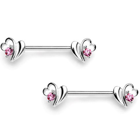14G 9/16 Pink Gem Love Wave Barbell Nipple Ring Set