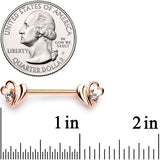 9/16 Clear Gem Rose Gold Tone Love Wave Barbell Nipple Ring Set
